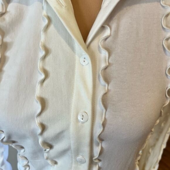 Sherris RTW lettuce trim button down white top NWT Limited Edition long sleeve - Picture 9 of 13